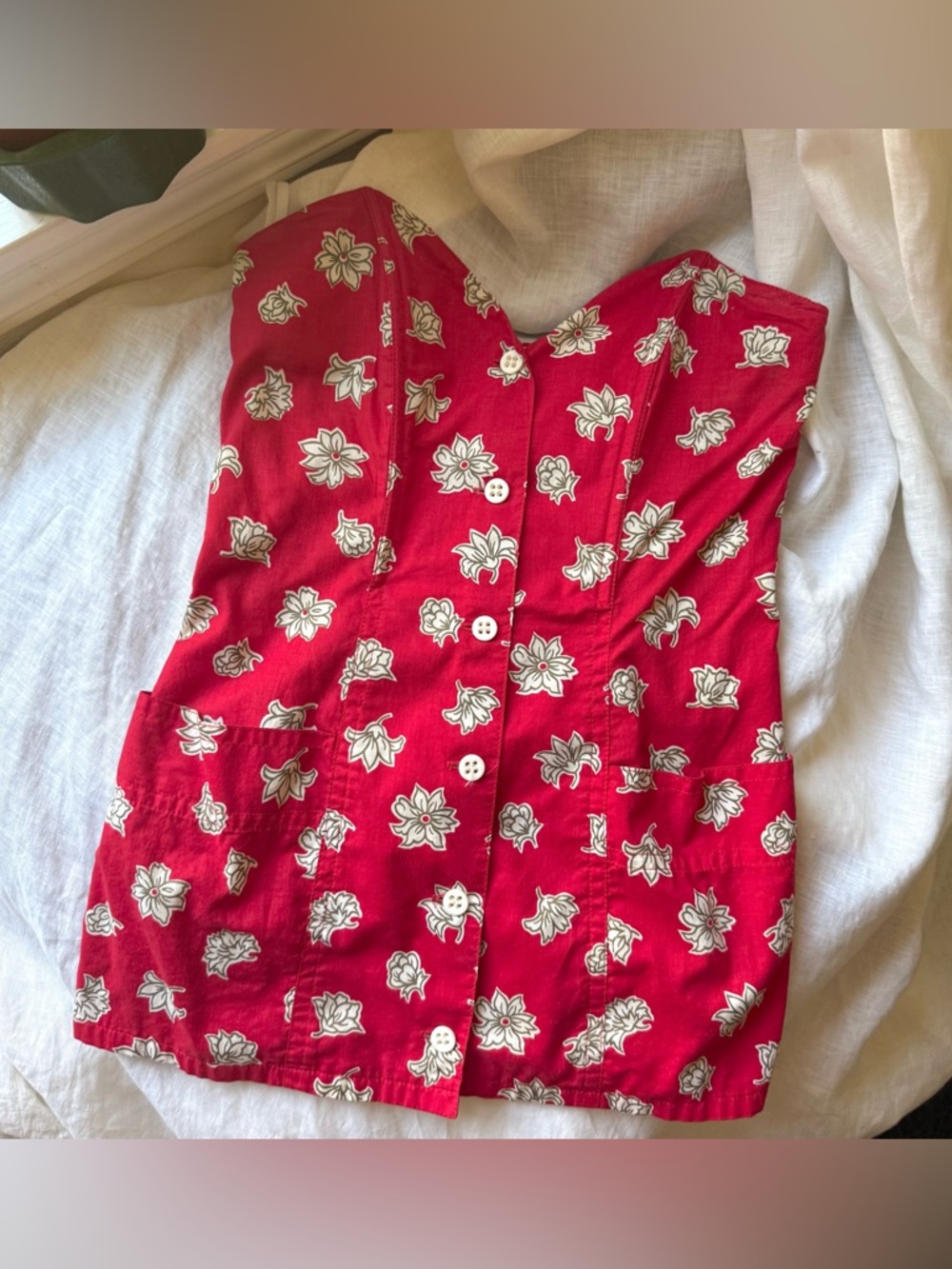 HOWARD WOLF vintage red floral boned corset bustier strapless‎ cropped top